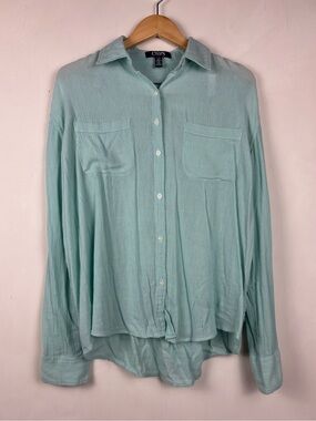 Chaps Seafoam Cotton Blend Button Front Shirt Lightweight Beach Summer Large